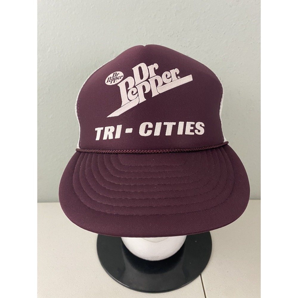 Dr Pepper Soda Tri-Cities Vintage Foam Trucker SnapBack Hat Maroon Otto Mens